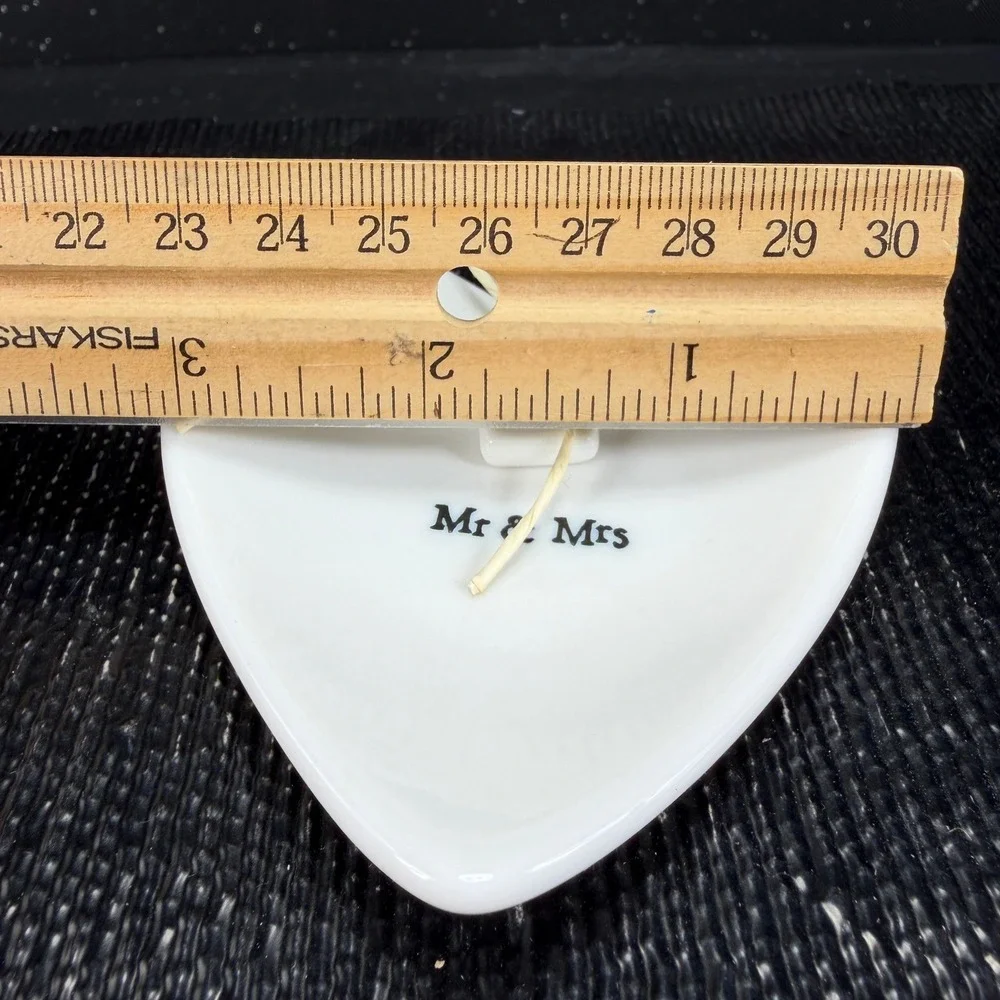 East of India Mr & Mrs Heart Trinket Dish White Ceramic Ring Tray Wedding Gift